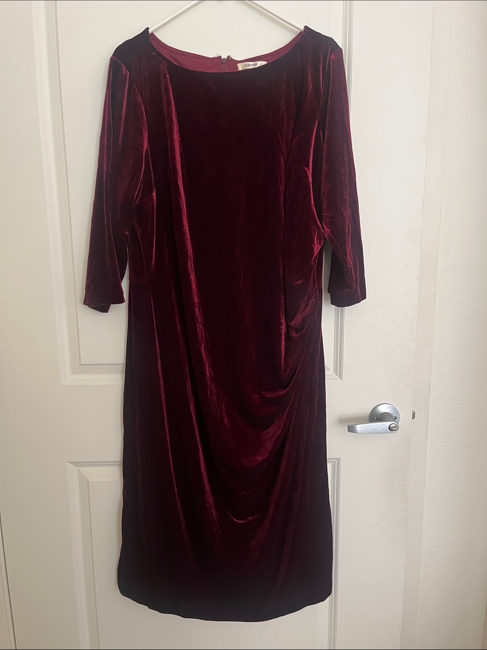 Velvet Long Sleeve Dress in Burgundy Wine - Elle